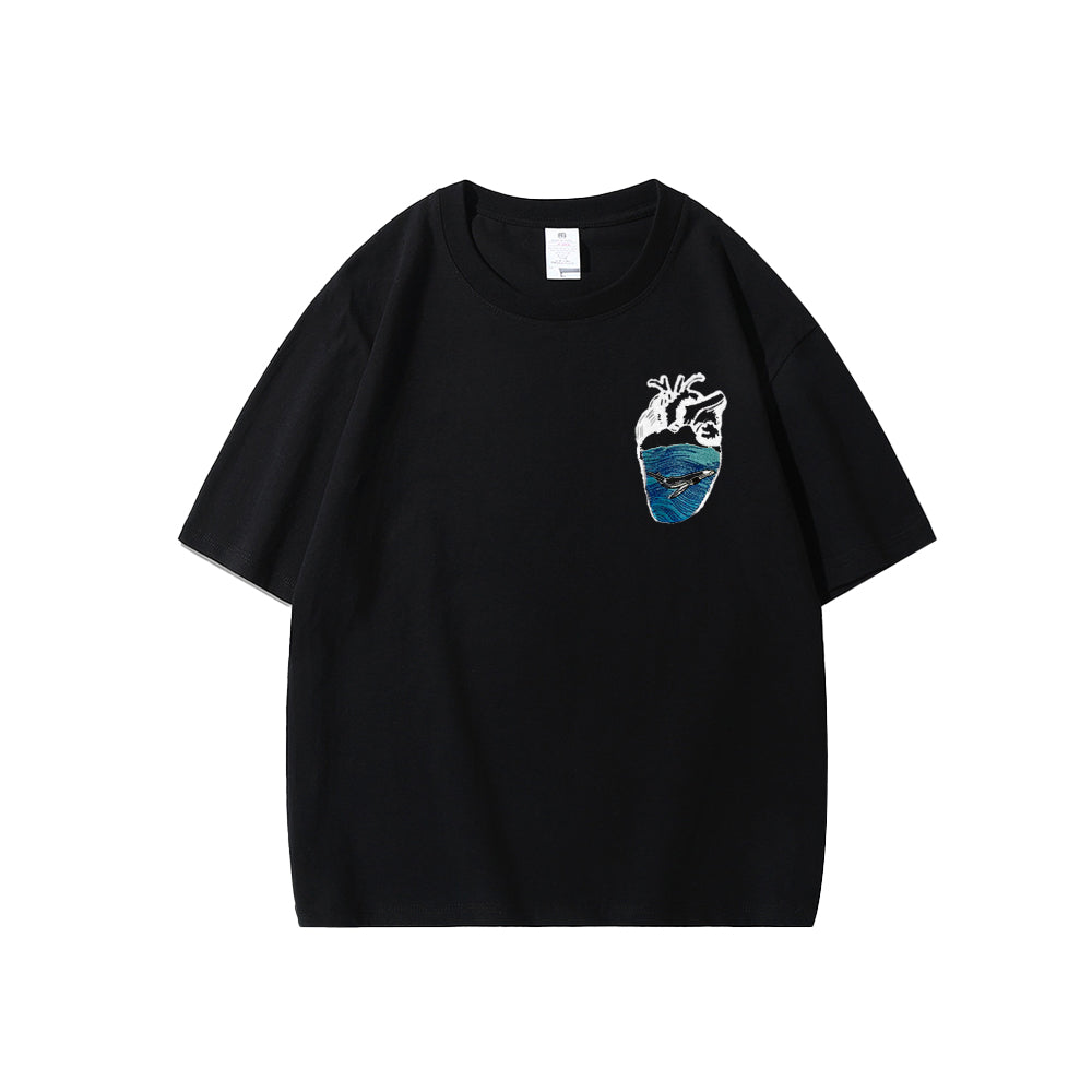 Ocean Heart Embroidery Graphic T-Shirt