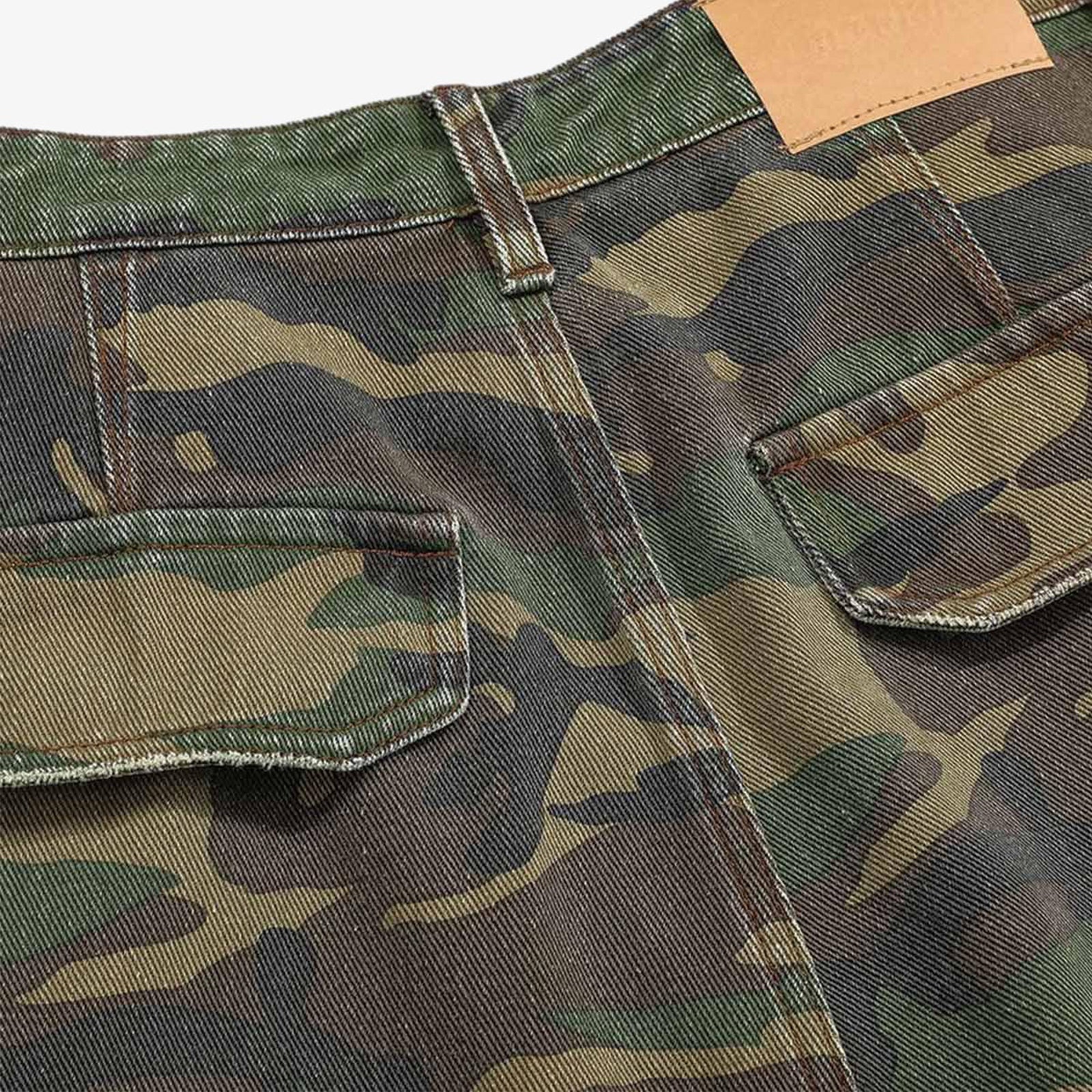 Ripped Camouflage Flared Cargo Pants