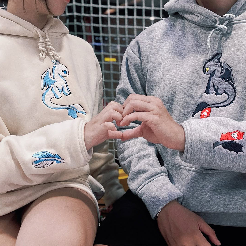 Night Fury And Light Fury Embroidered Hoodie