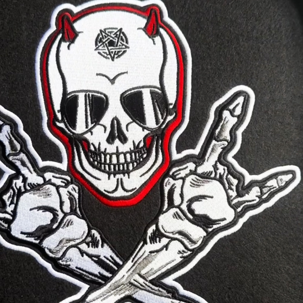 Skull Hand Gesture Embroidery Pattern T-Shirts