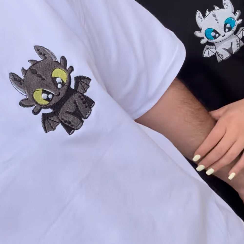 Chibi Dragon Embroidered Couple Tees