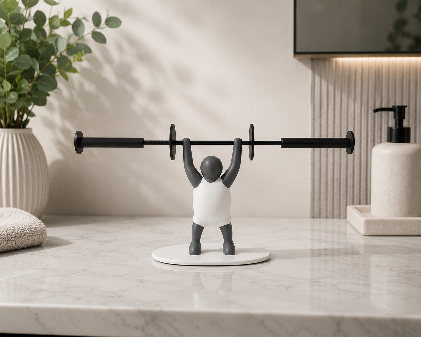 IronLift weightlifter toilet paper holder angle view