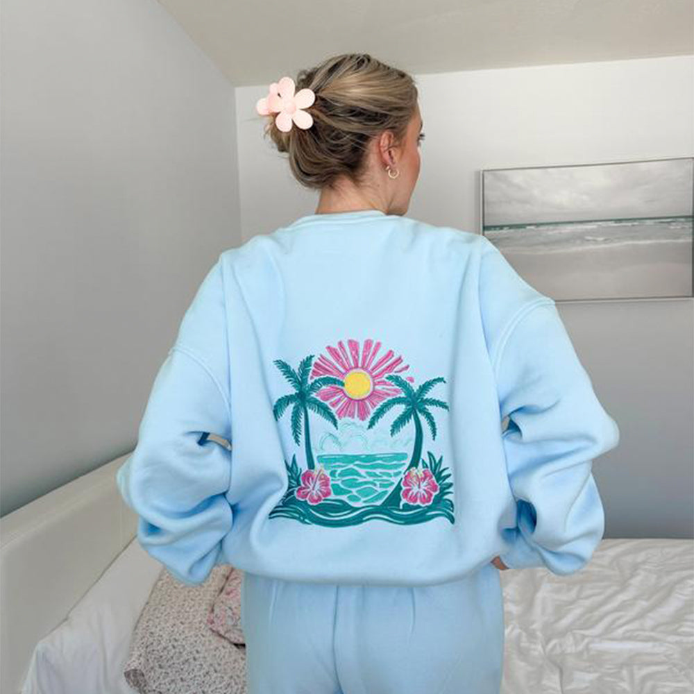 Beach Coconut Tree Embroidery Sweatshirt