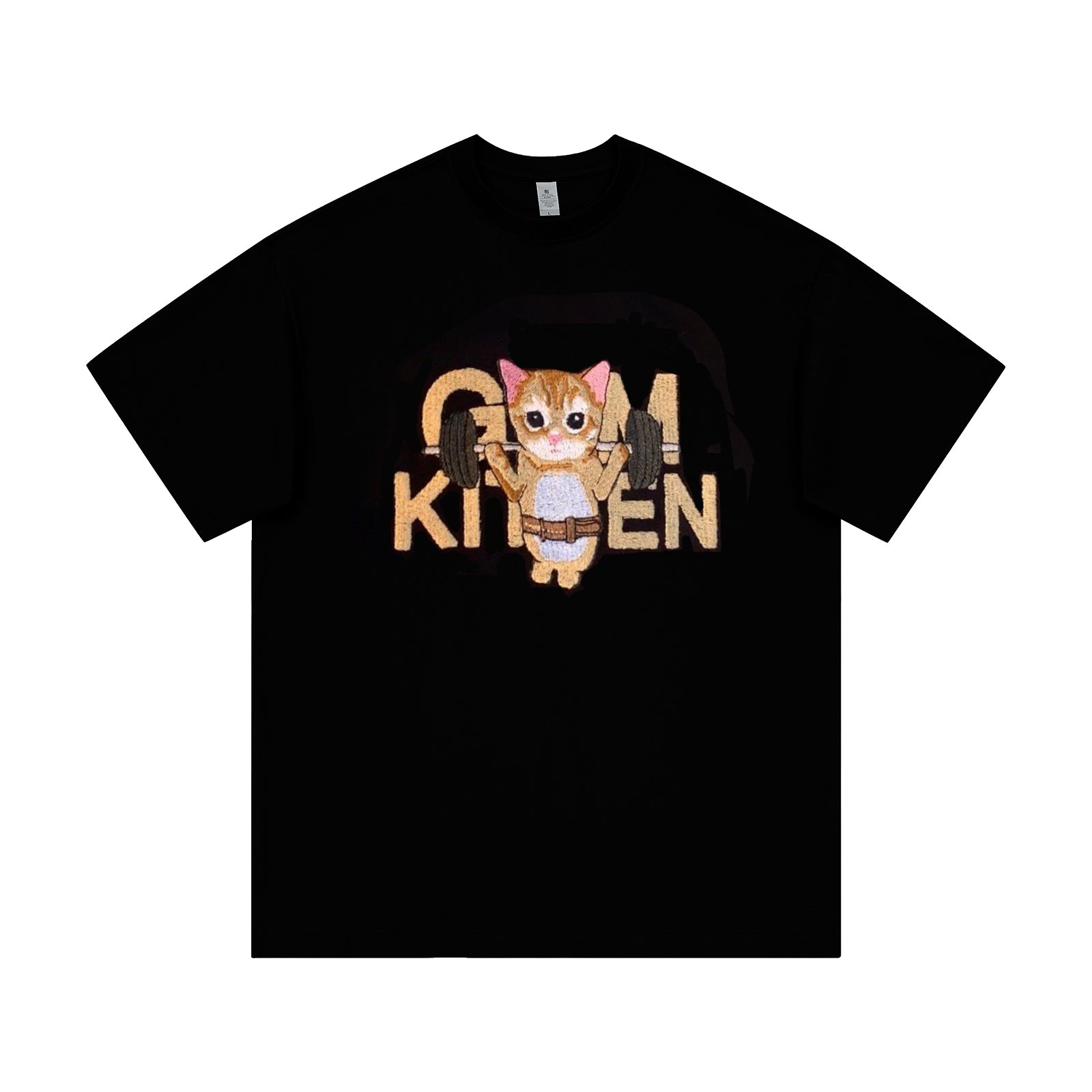 Fitness Cat Embroidery Couple Tees