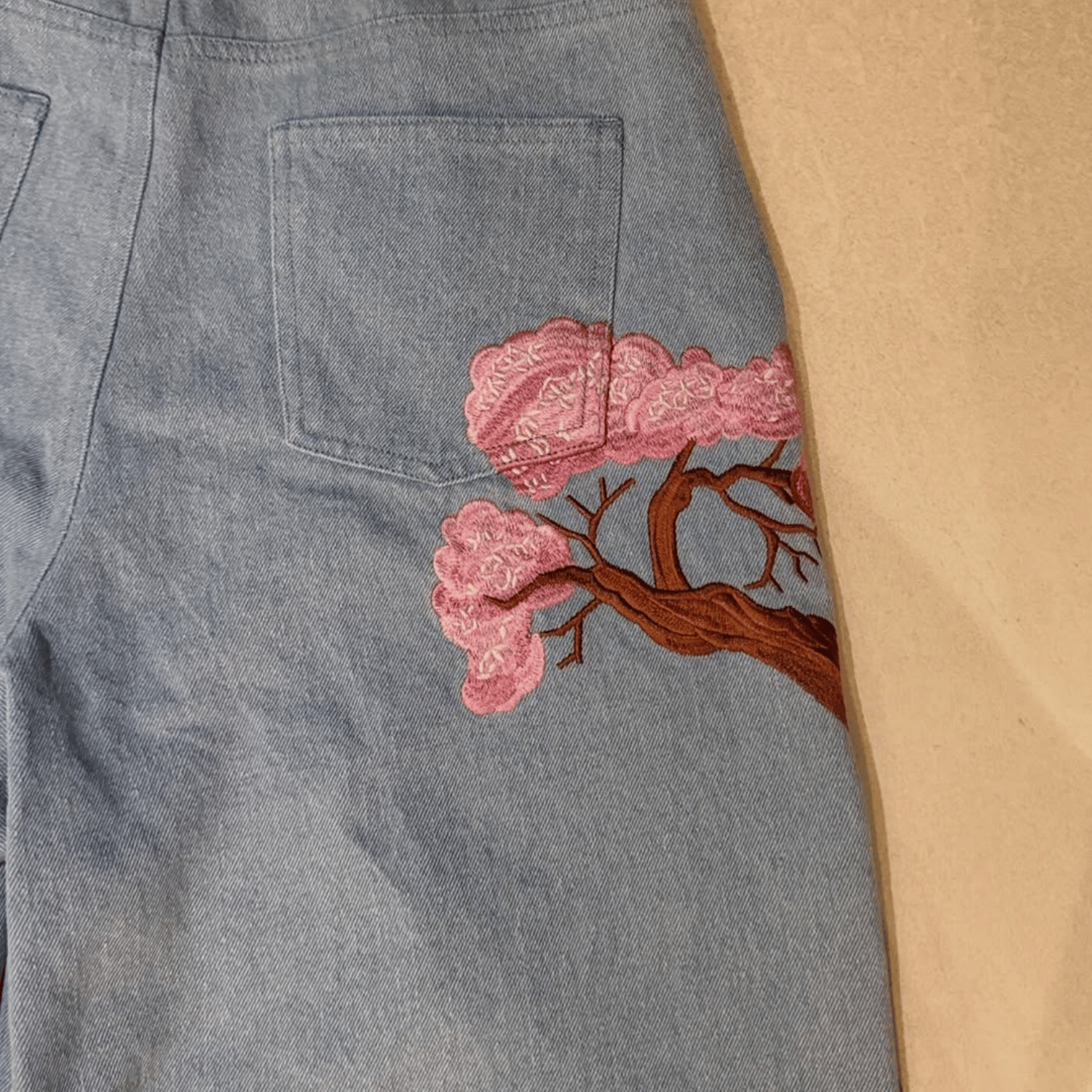 Cherry Blossom Embroidery Vintage Denim Jeans