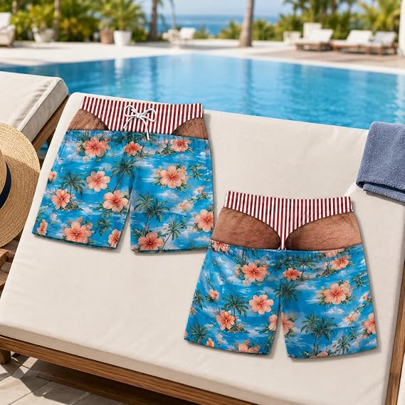 ShoreCheeks red and white stripe style flat lay