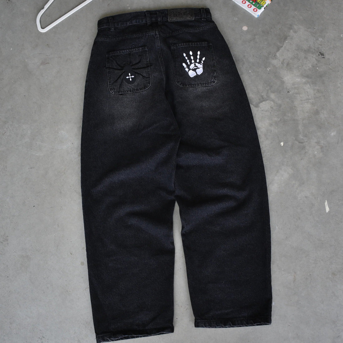 Spider and Handprint Embroidery with Streetwear Denim Pants