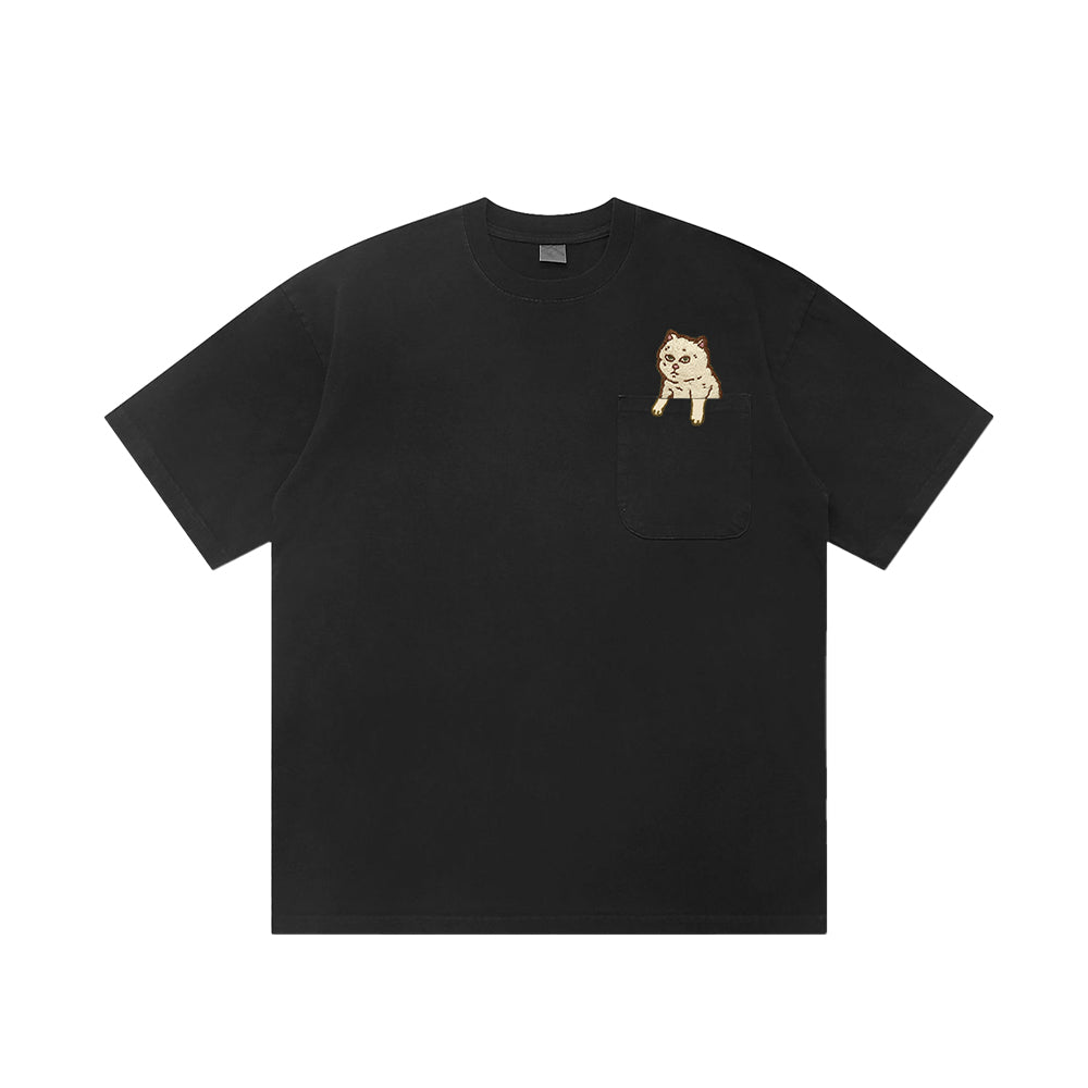 T-shirt with Embroidered Kitten Pattern