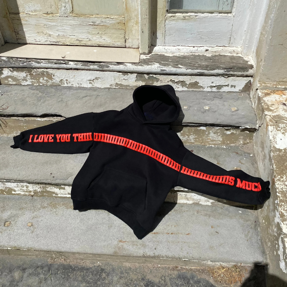 "I LOVE YOU THIS MUCH" Puffy Print Letter Hoodie