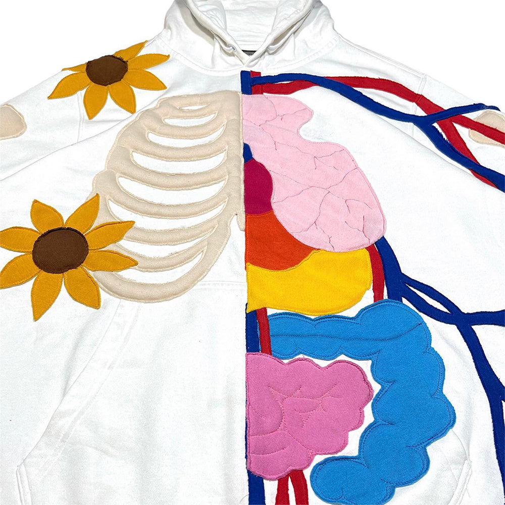 Human Organ Structure And Sunflower Pattern Patchwork Hoodie