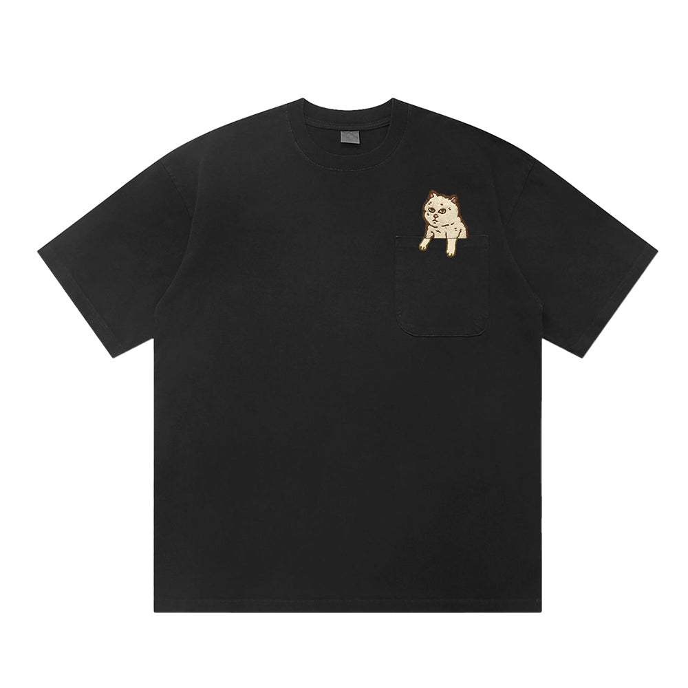 T-shirt with Embroidered Kitten Pattern