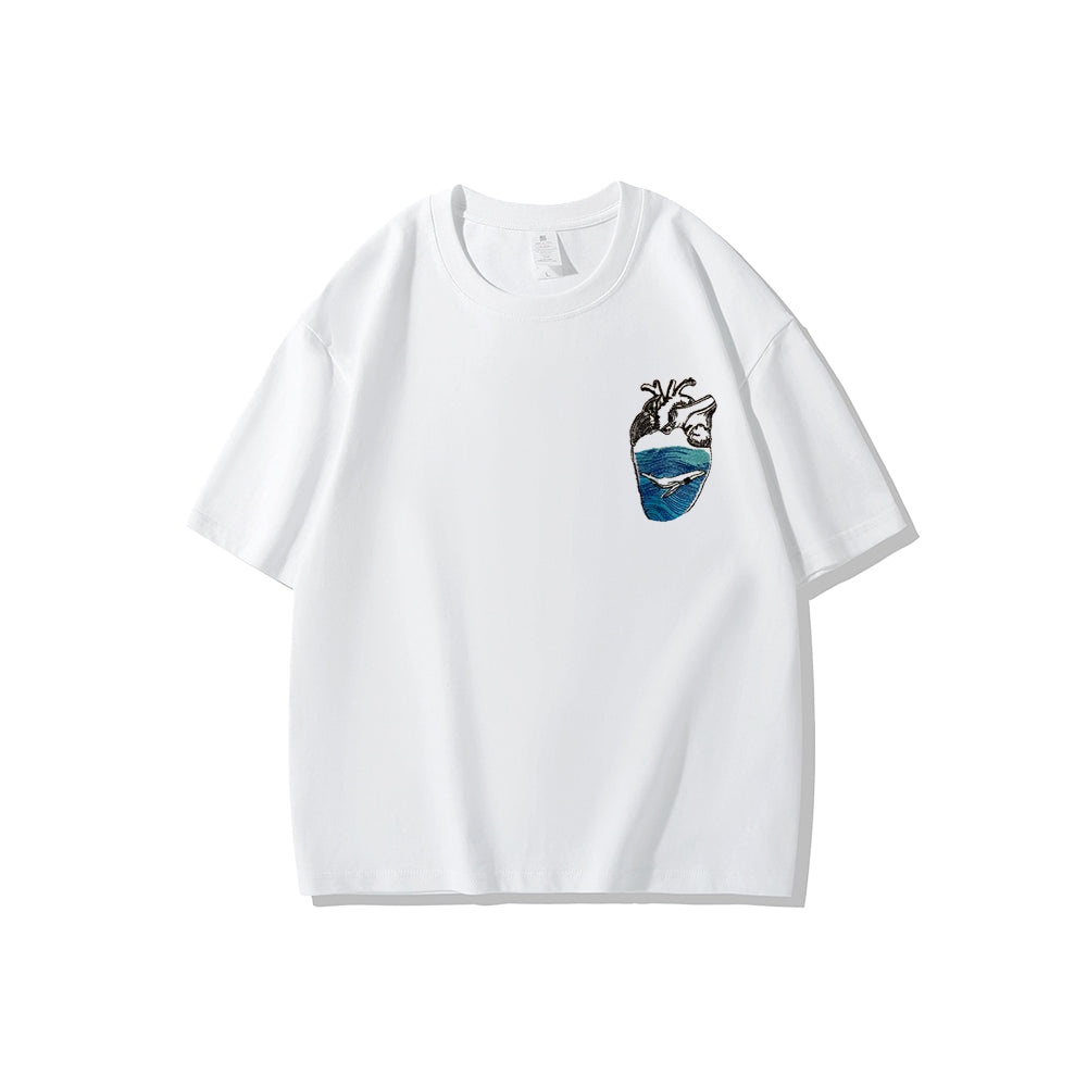 Ocean Heart Embroidery Graphic T-Shirt
