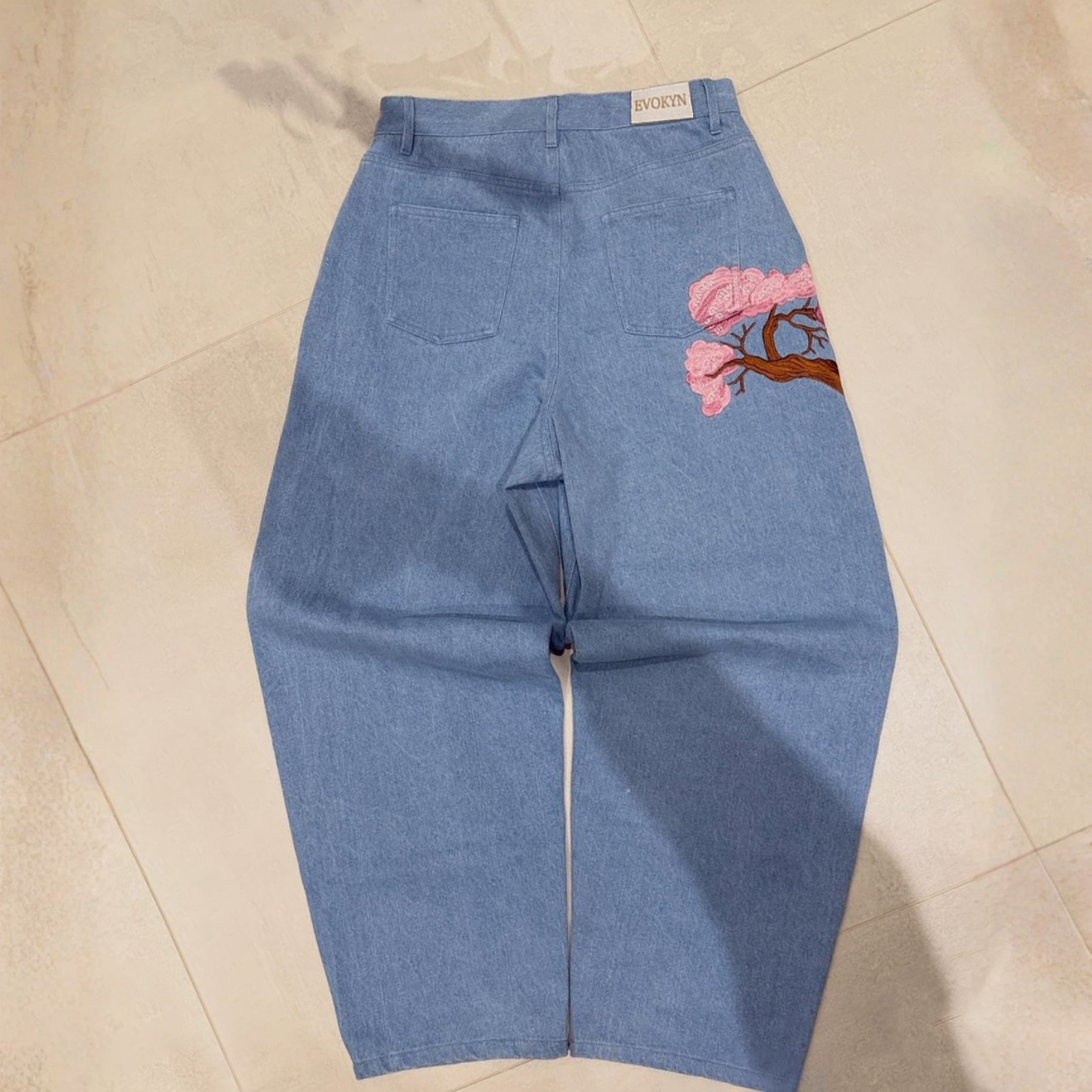 Cherry Blossom Embroidery Vintage Denim Jeans