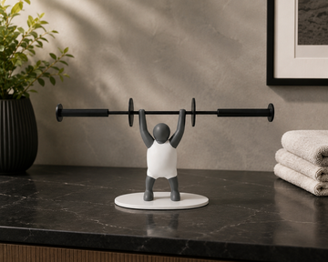 IronLift barbell toilet paper holder bathroom display