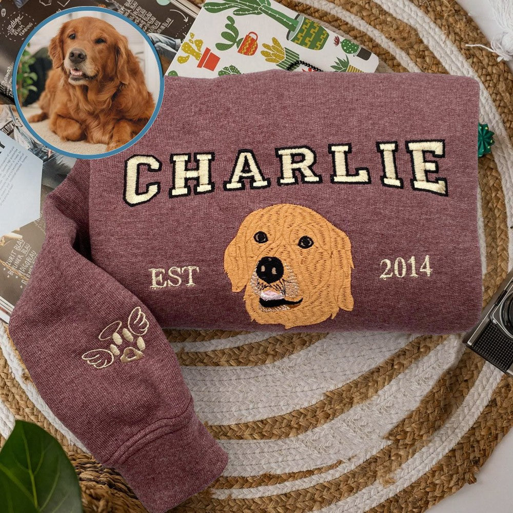 Embroidered Pet Portrait Photo Sweatshirt Custom Dog Hoodie with Photo and Name