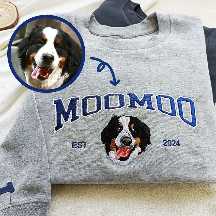 Embroidered Pet Portrait Photo Sweatshirt Custom Dog Hoodie with Photo and Name