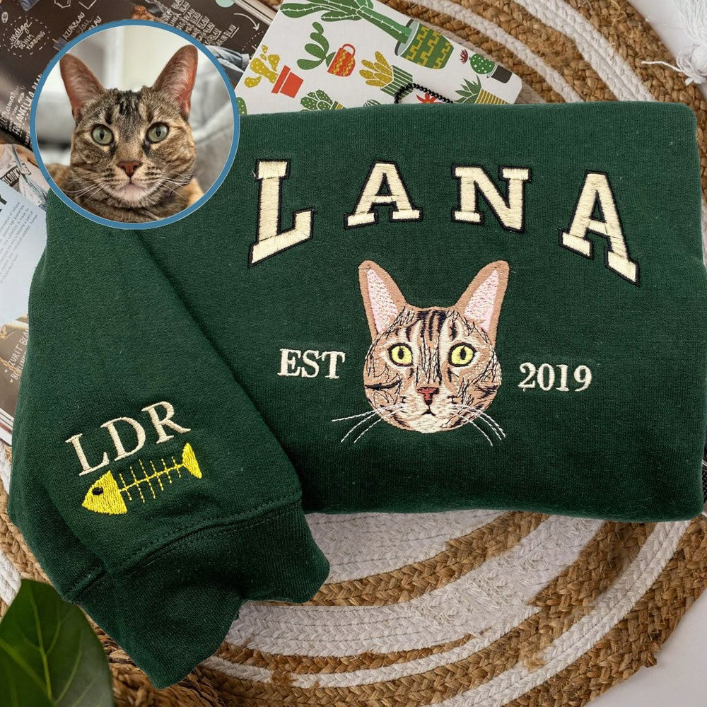 Embroidered Pet Portrait Photo Sweatshirt Custom Dog Hoodie with Photo and Name