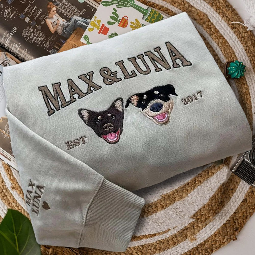 Embroidered Pet Portrait Photo Sweatshirt Custom Dog Hoodie with Photo and Name
