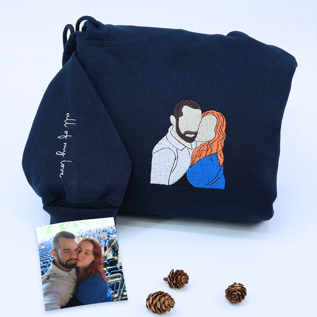 Custom Embroidered Photo Portrait Couple Hoodie or Sweatshirt