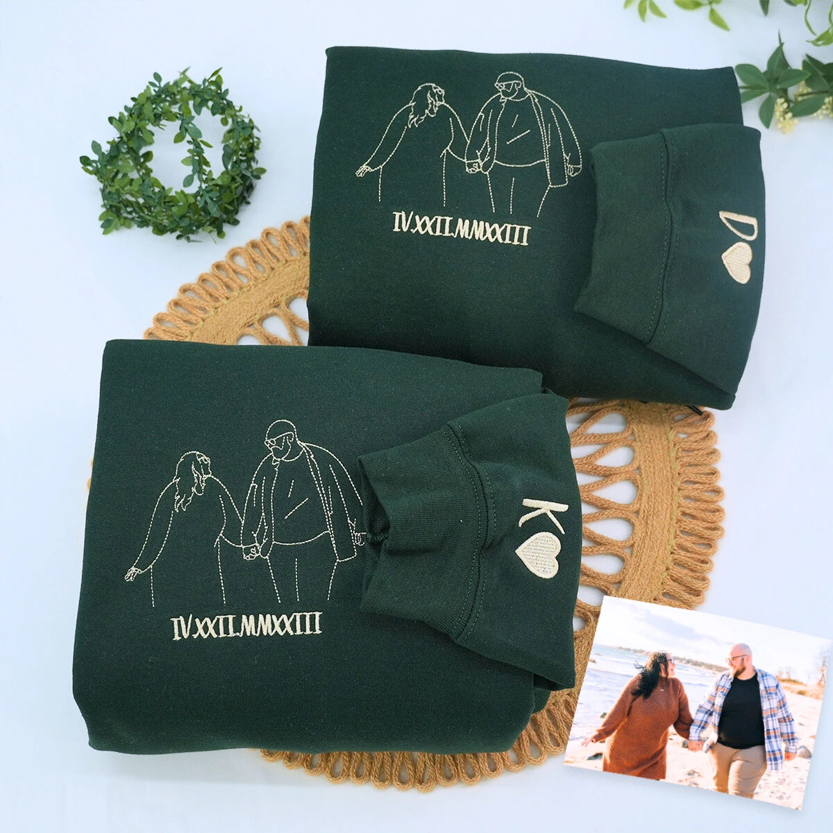 Custom Embroidered Photo Portrait Couple Hoodie or Sweatshirt