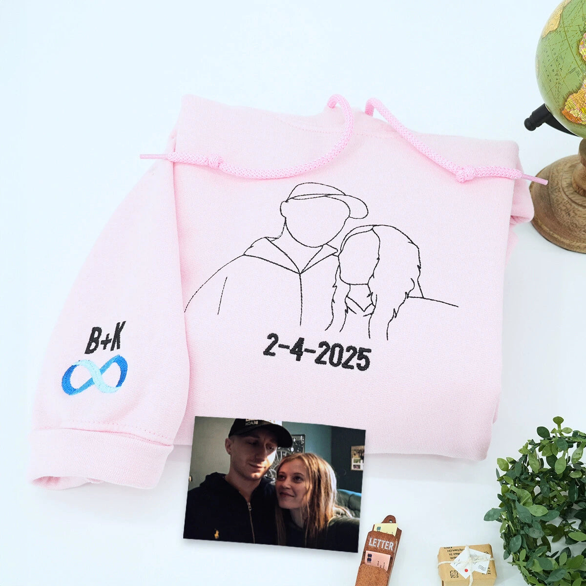 Custom Embroidered Photo Portrait Couple Hoodie or Sweatshirt