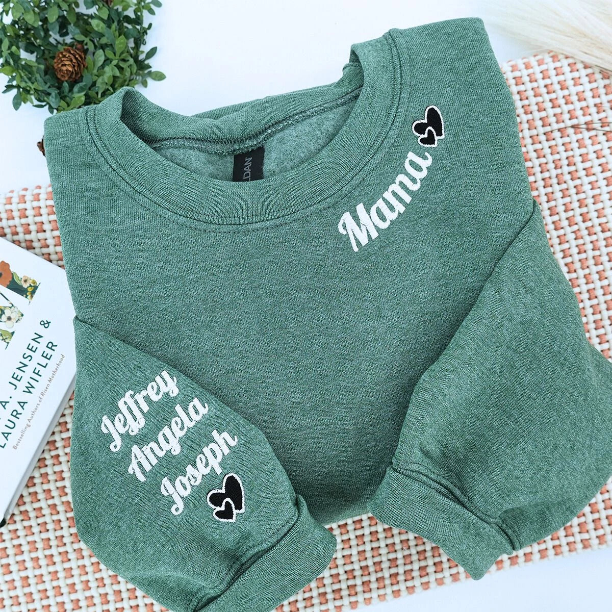 Custom Embroidered Mama T-shirt, Sweatshirt or Hoodie with Names on Sleeve