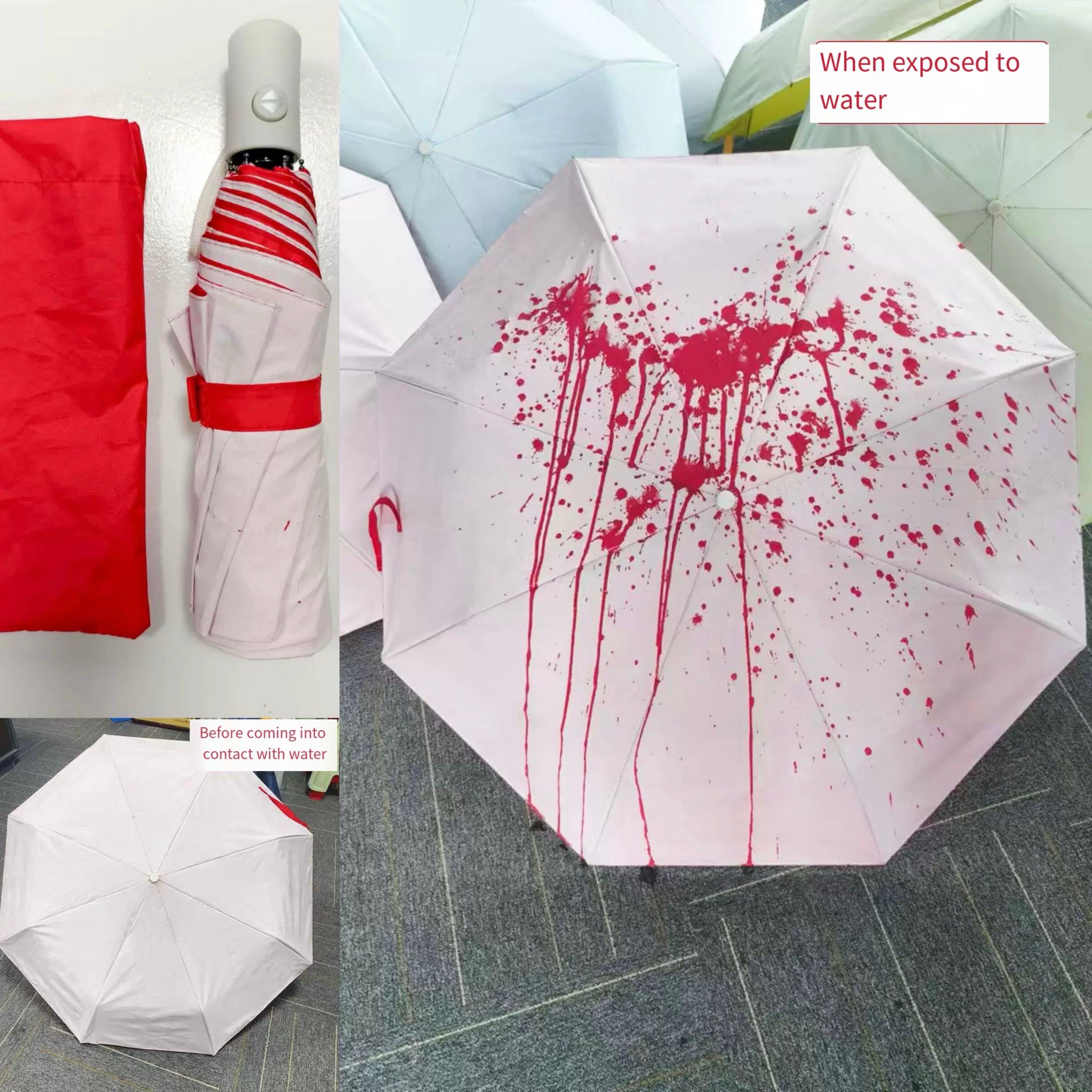 Blood Splatter Color-Changing Umbrella – Water-Activated Horror Effect Parasol