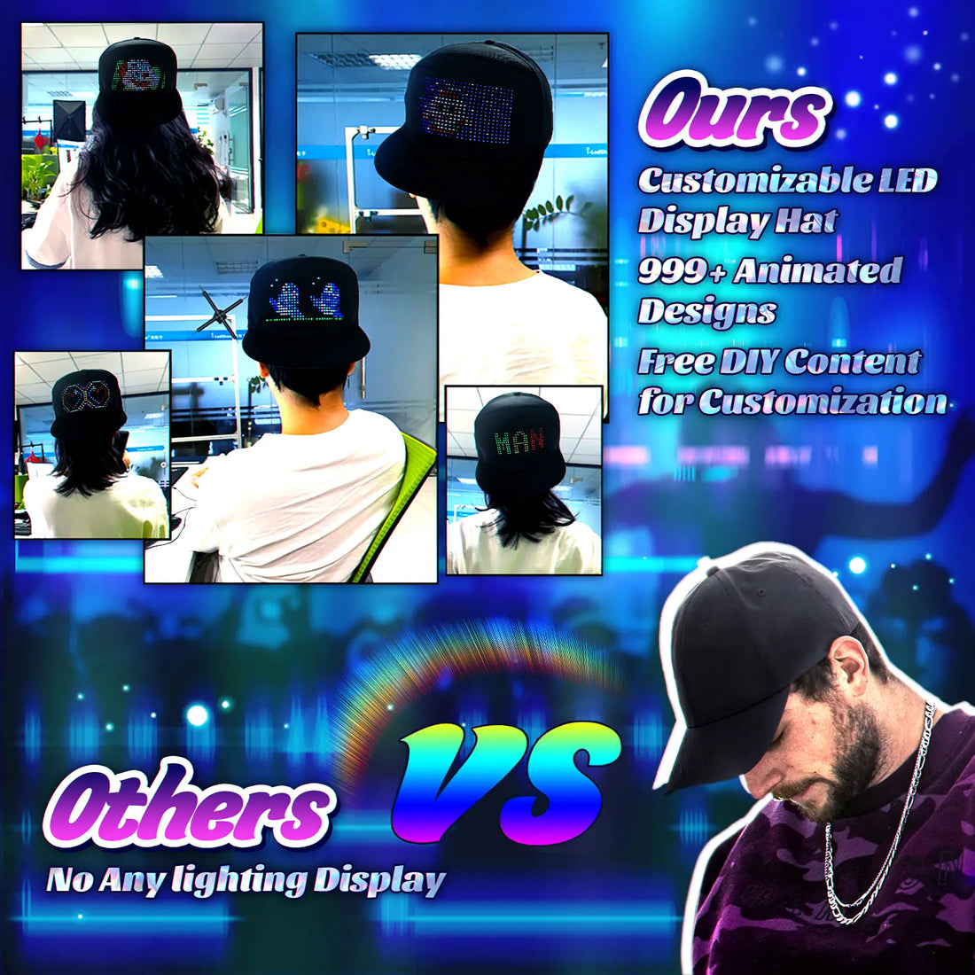 Customizable LED Hat Snapback Baseball Cap with Bluetooth