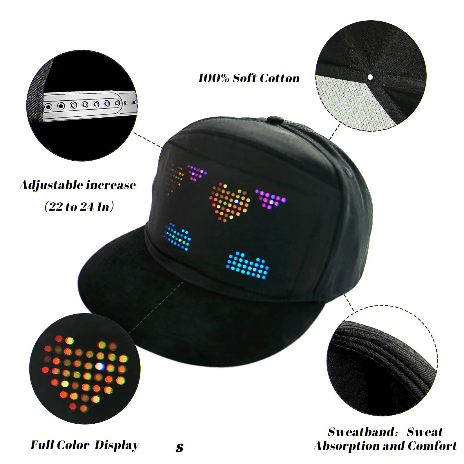 Customizable LED Hat Snapback Baseball Cap with Bluetooth