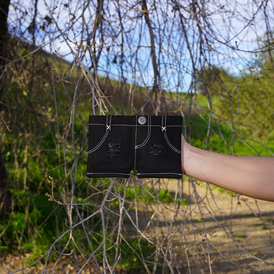 Shorts-style denim wallet in Original Denim