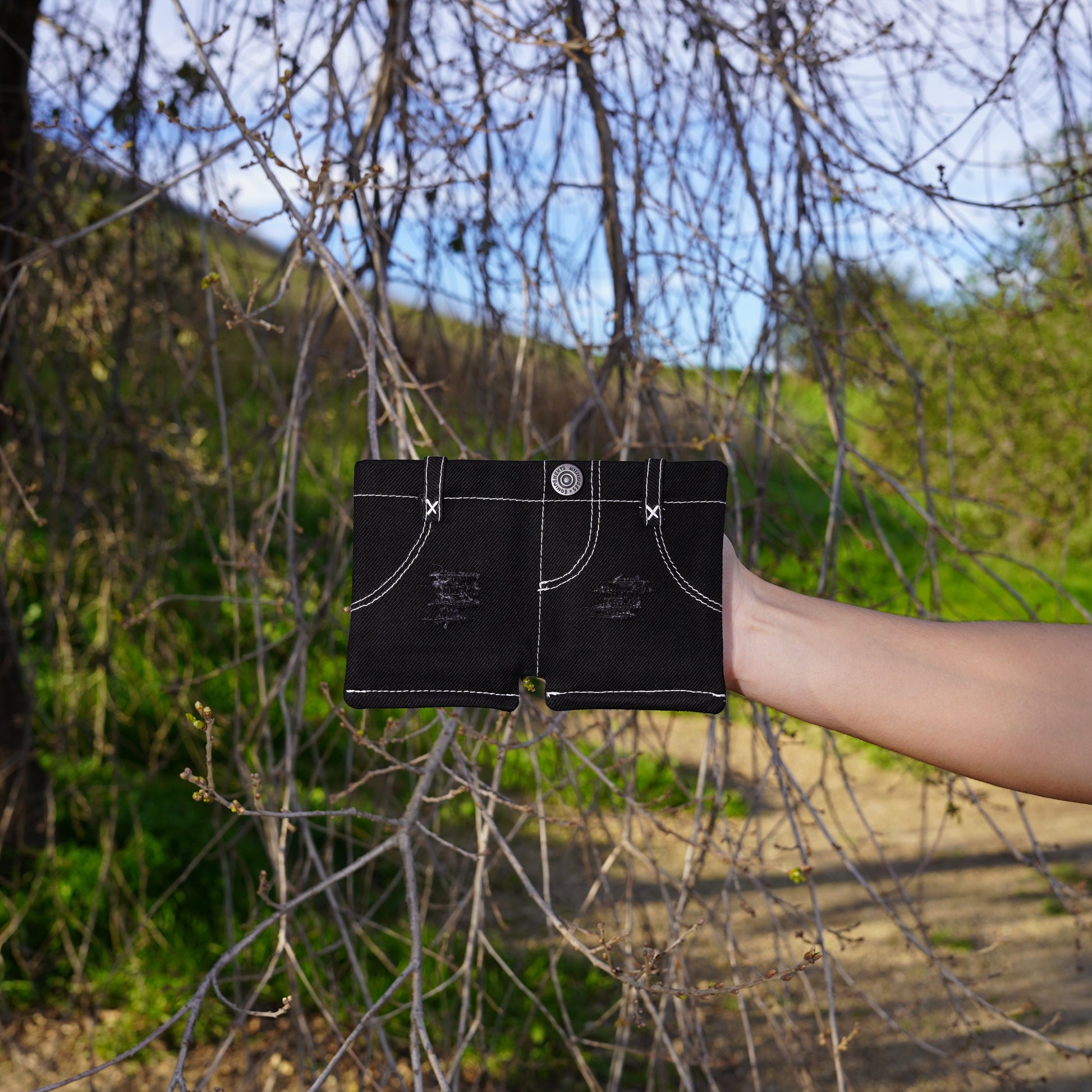 Shorts-style denim wallet in Blackout