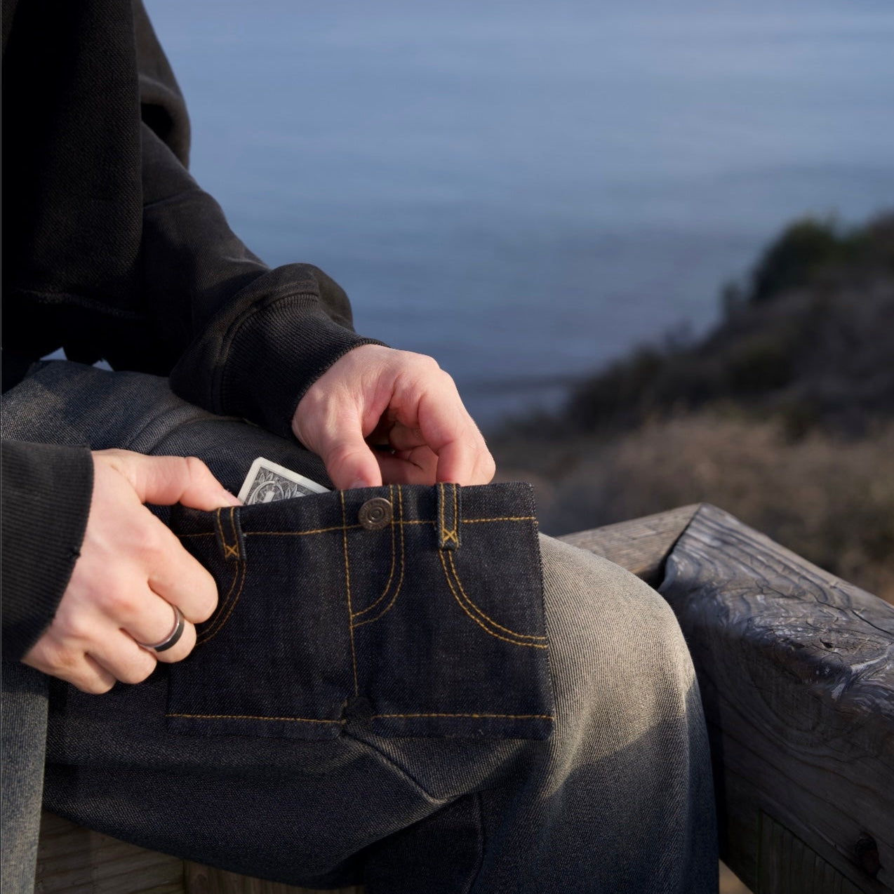 Shorts-style denim wallet in Original Denim photo 3