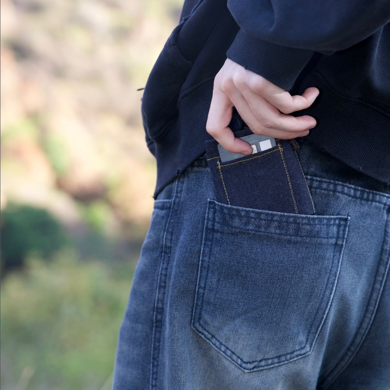 Shorts-style denim wallet in Original Denim photo 5