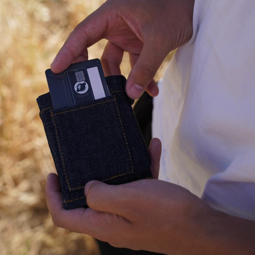 Shorts-style denim wallet in Ripped Denim photo 4