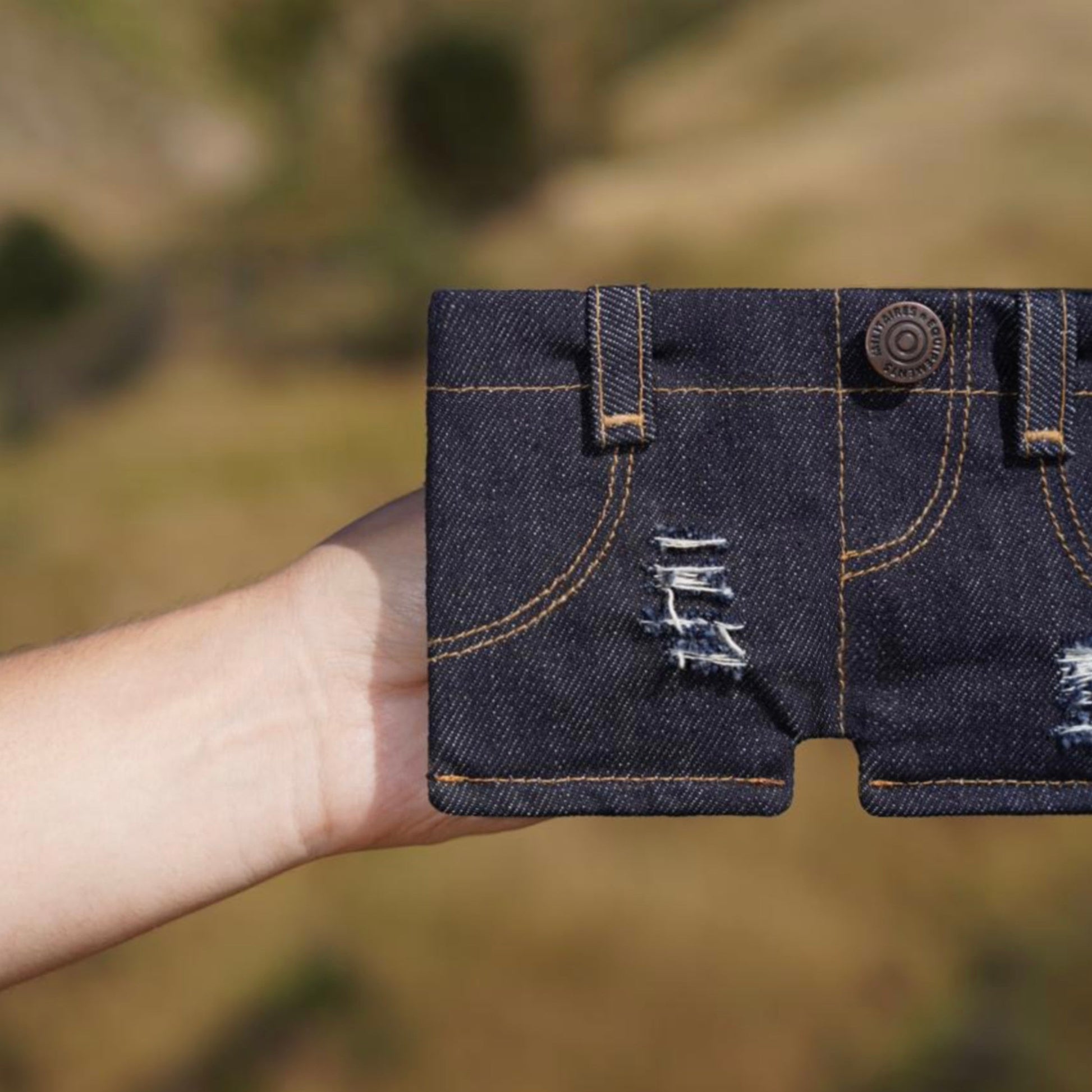 Shorts-style denim wallet in Ripped Denim photo 3