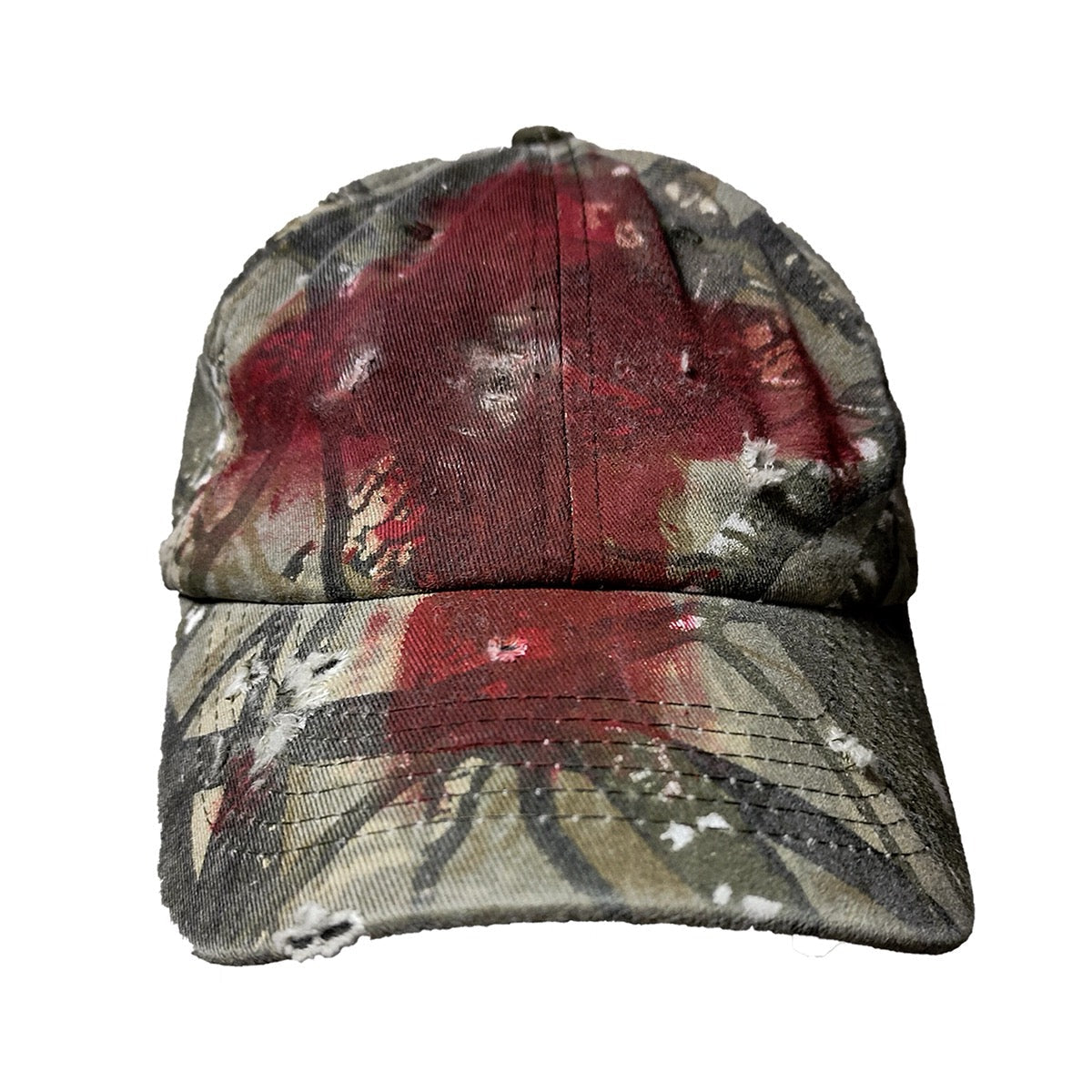 Distressed Camouflage Hat with Blood Splatter