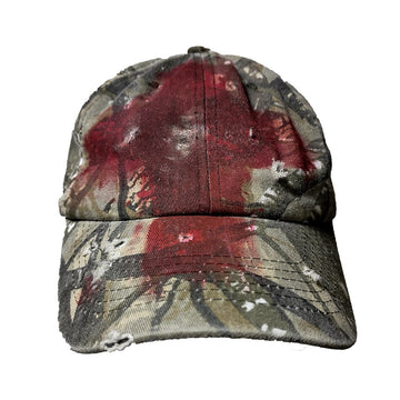 Distressed Camouflage Hat with Blood Splatter