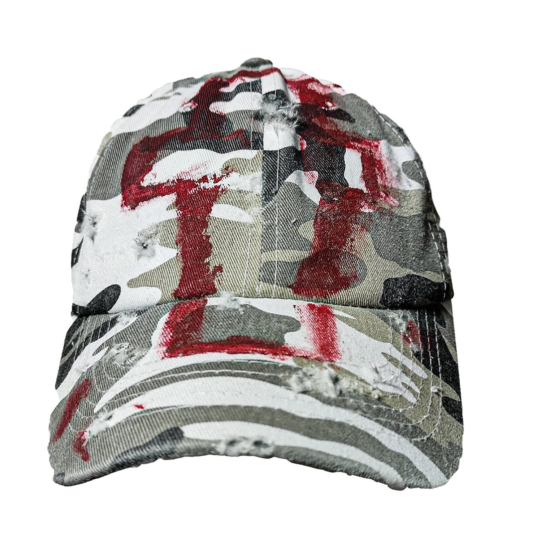 Distressed Camouflage Hat with Blood Splatter