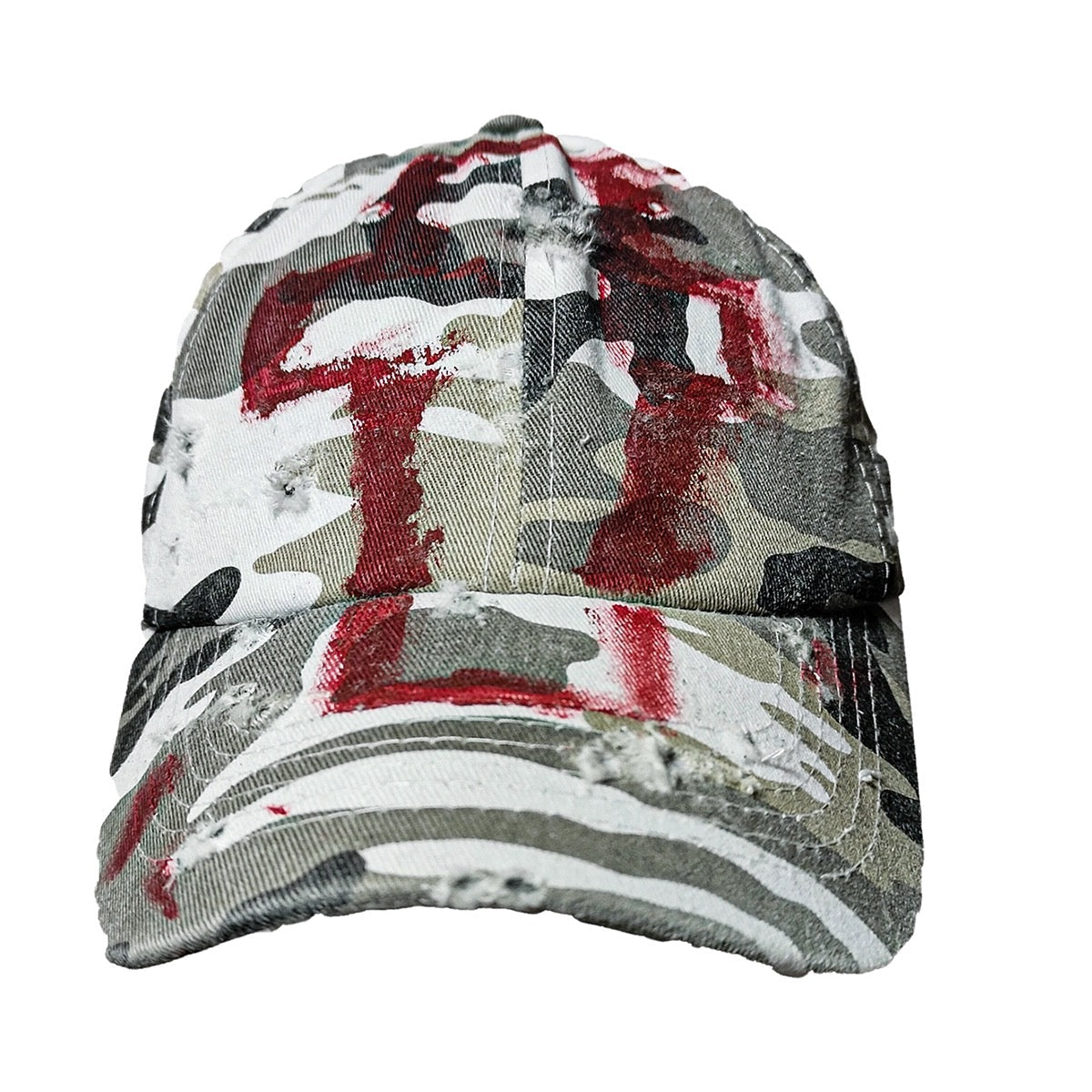 Distressed Camouflage Hat with Blood Splatter
