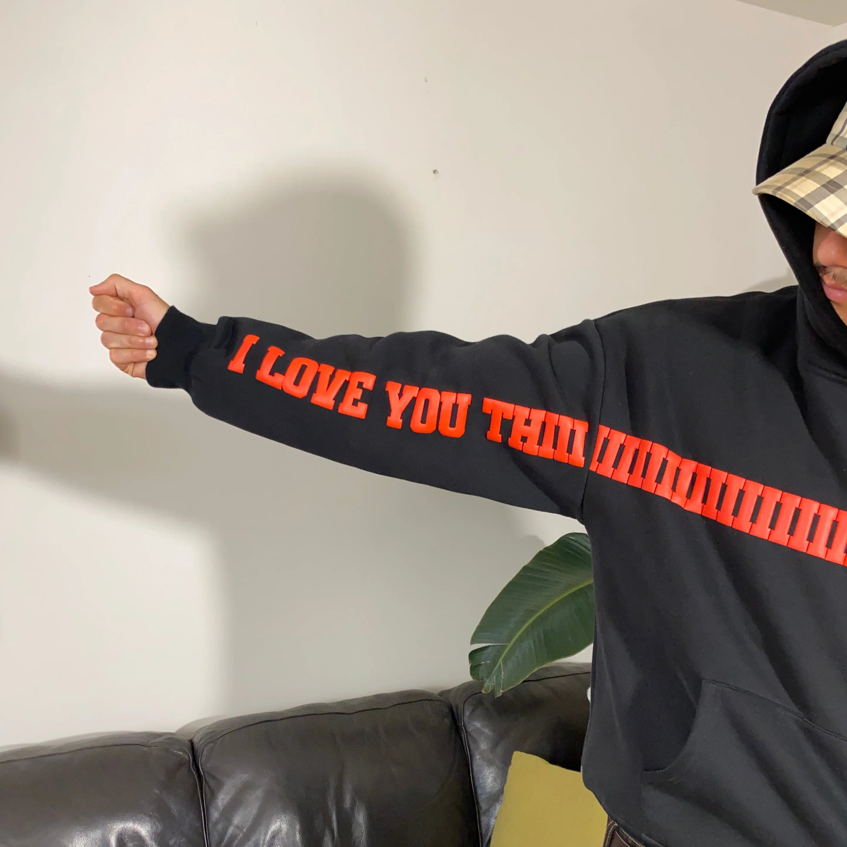 "I LOVE YOU THIS MUCH" Puffy Print Letter Hoodie