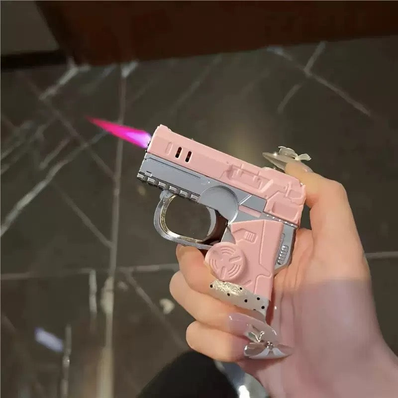 Pink Multi Functional Folding Dual Form Decompression Gyro Gun Shaped Lighter
