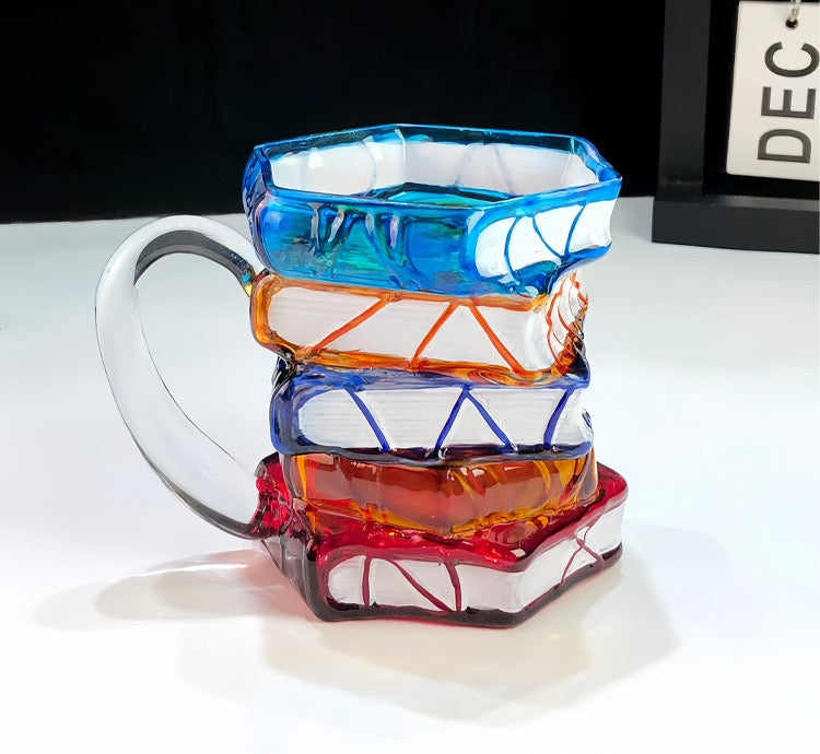 Hand-Painted Stacked Books Coffee Mug