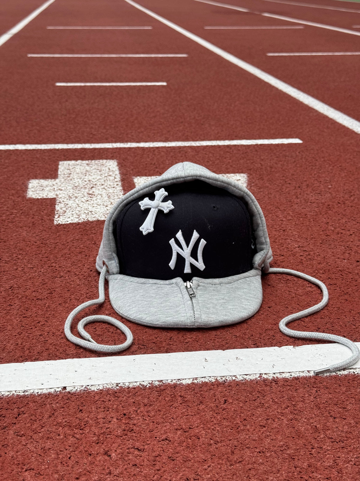 Snapback hat hoodie cover attachment front view