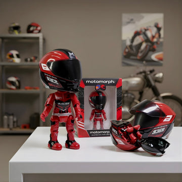 HelmetHero red black transforming motorcycle rider figure with packaging