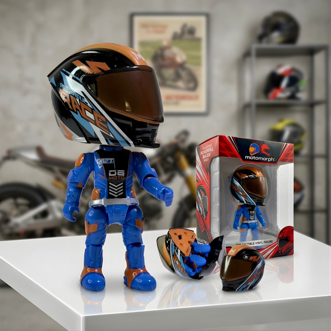 HelmetHero blue orange transforming motorcycle rider figure with packaging