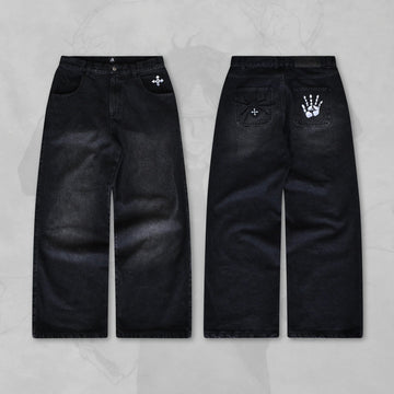 Spider and Handprint Embroidery with Streetwear Denim Pants