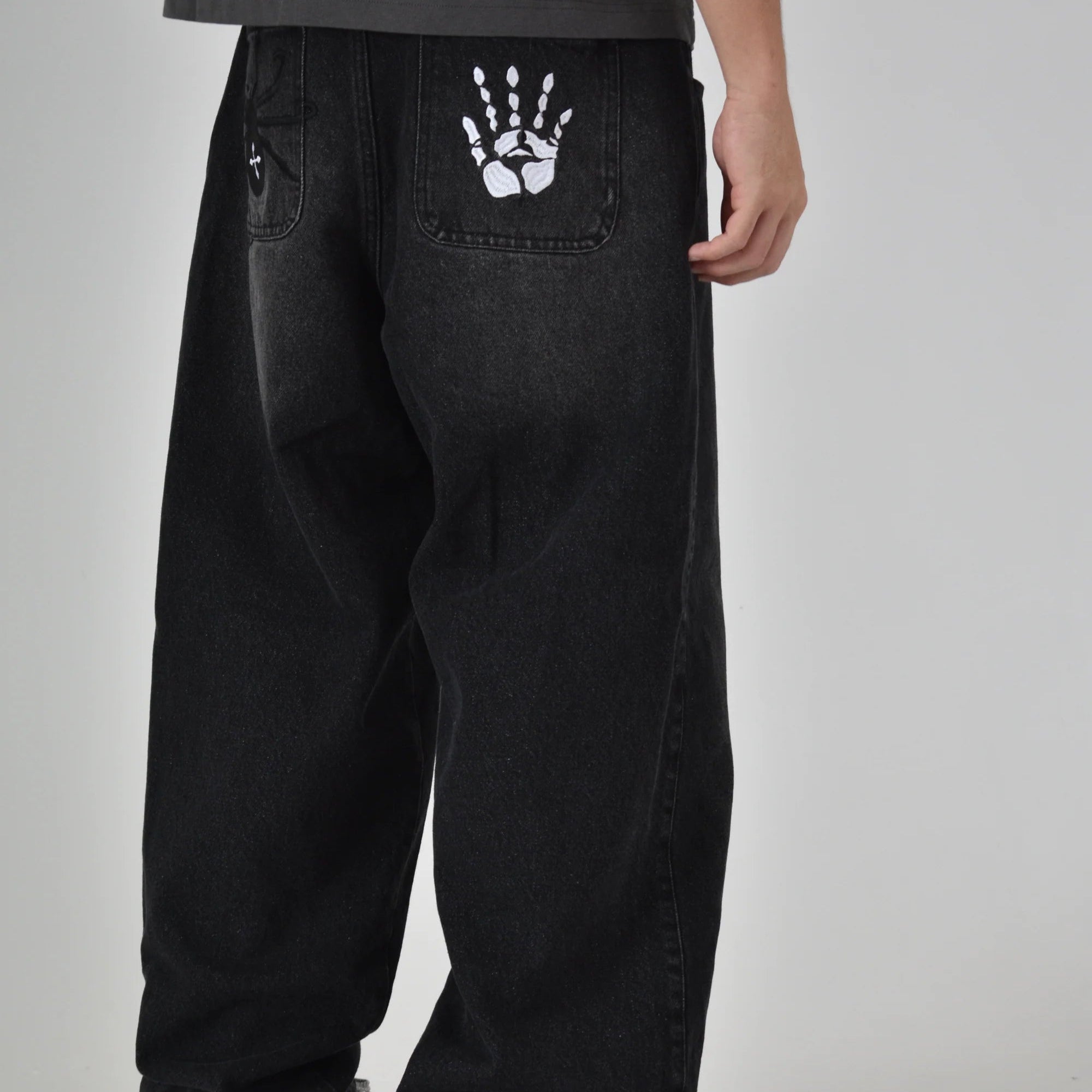 Spider and Handprint Embroidery with Streetwear Denim Pants