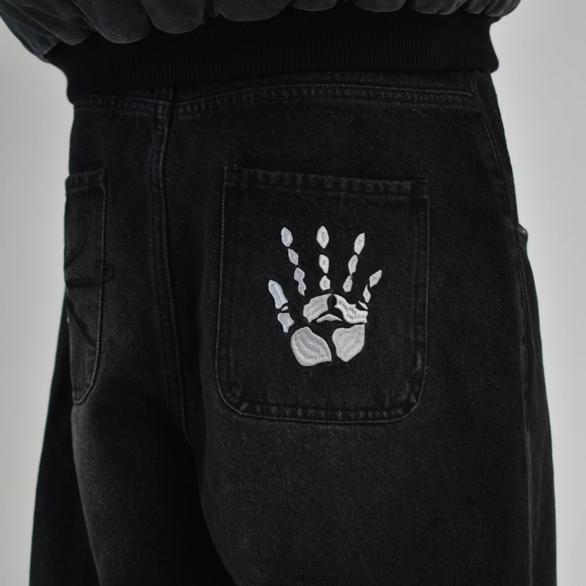Spider and Handprint Embroidery with Streetwear Denim Pants