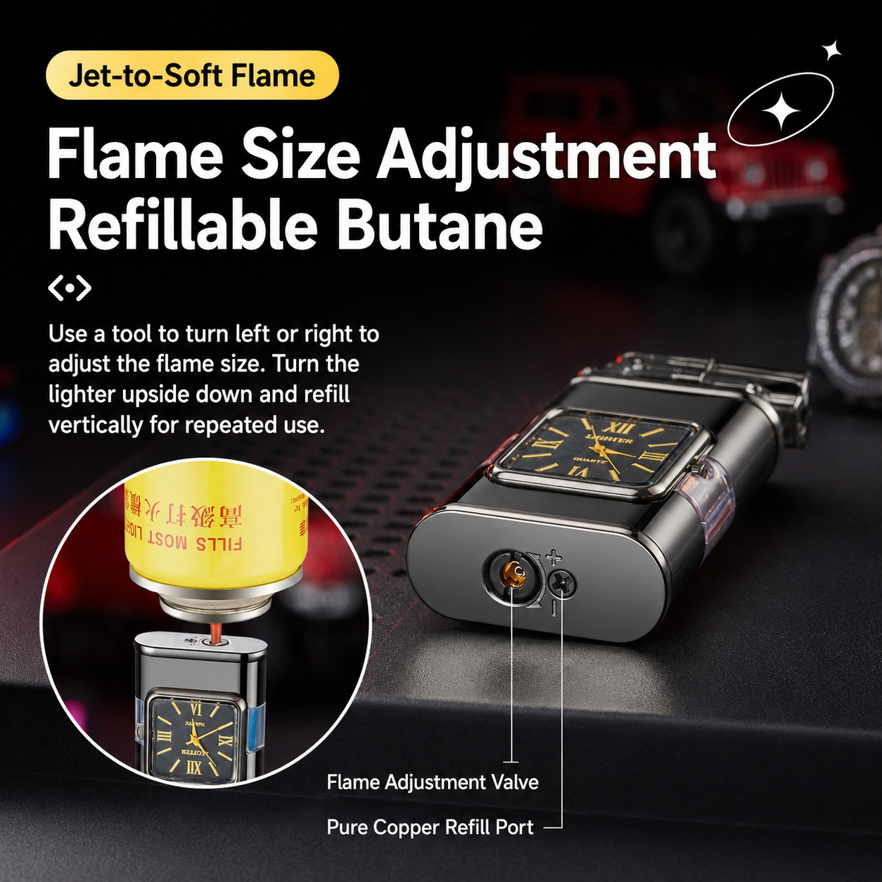 Dragon Head Quartz Clock Butane Lighter
