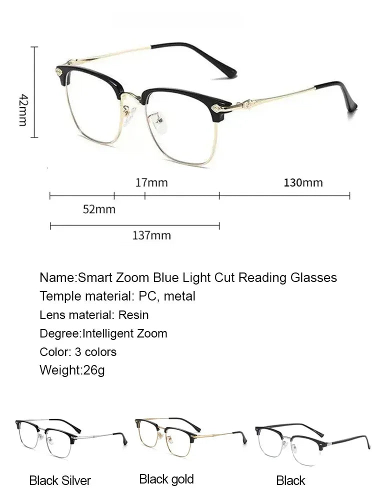 Intelligent Auto-Focus Reading Glasses – Blue-Light Blocking, No-Prescription Needed, Ultra-Lightweight Photochromic Lenses